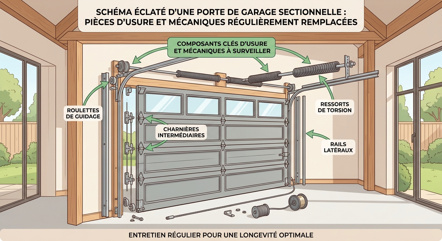 Schéma explicatif des pièces détachées d'une porte de garage sectionnelle